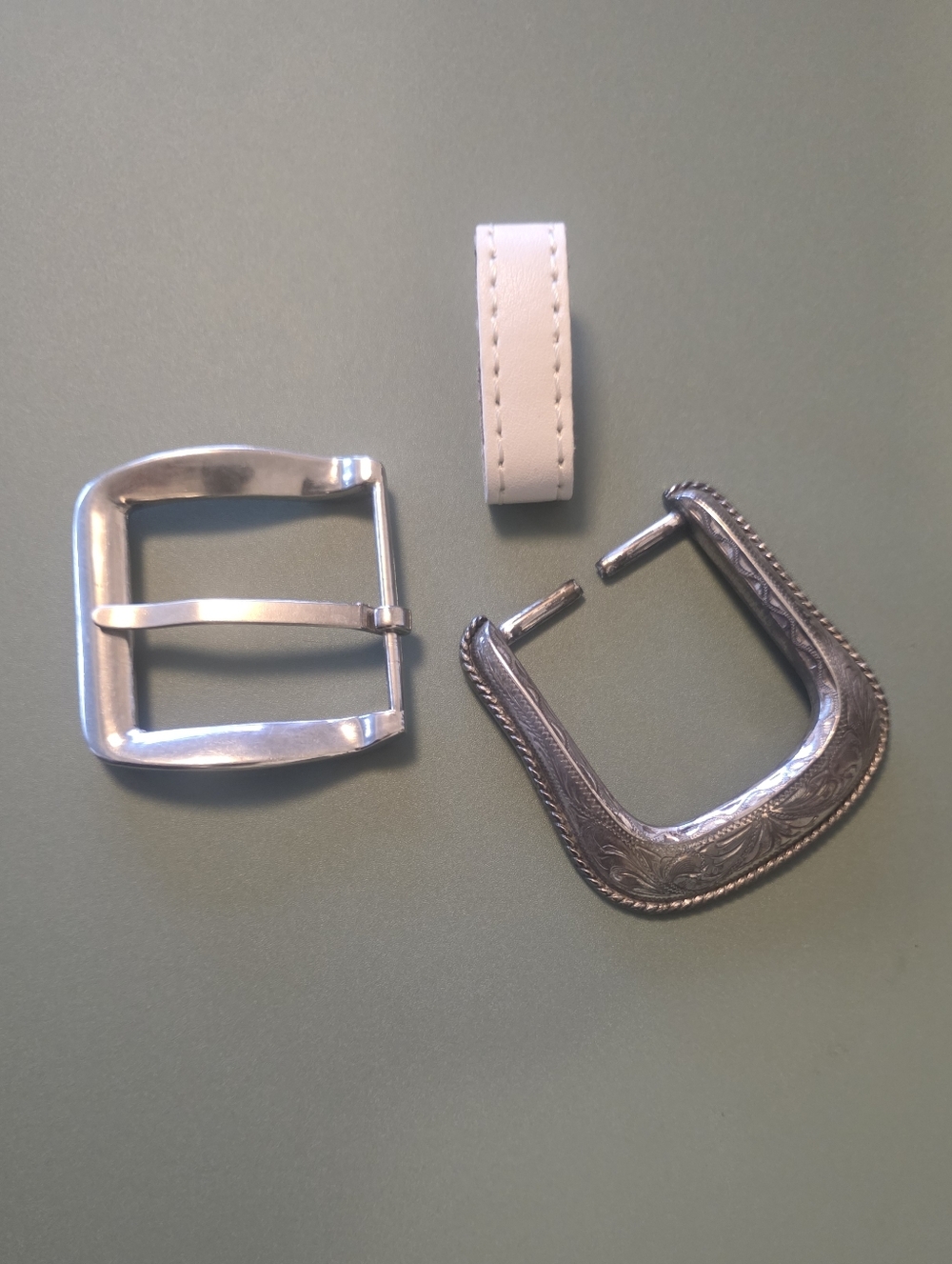 Set of 2 Belt Buckles Silver Western Engraved + Classic Minimal